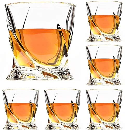Image of Crystal Whiskey Glasses Set of 6, Large Lead-Free Crystal Glass, Tasting Cups Scotch Glasses, Old Fashioned Glass, Tumblers for Drinking Irish Whisky, Bourbon, Tequila (Twist, 10 oz)