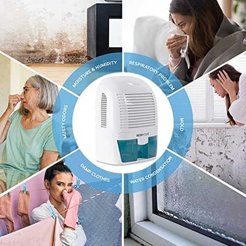 MONHOUSE Dehumidifier 1500ml Portable, Compact & Quiet Moisture Absorber - Mini Air Dehumidifier for Home, Bedroom Damp, Car, Office, Garage, Caravan & Basement - Electric Mould Remover - White/Blue