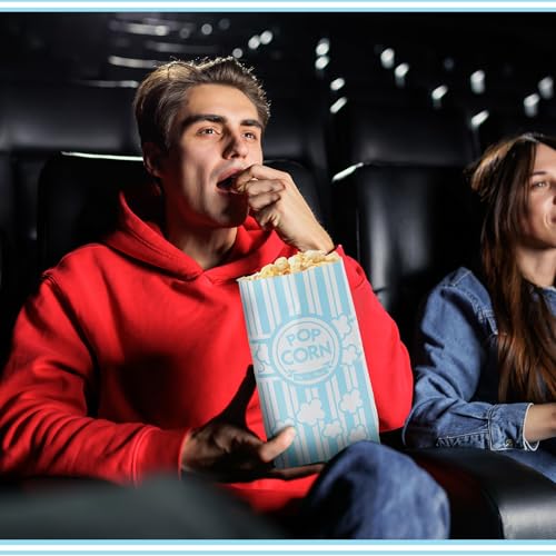 Image of 200 Pcs Paper Popcorn Bags Bulk 2 oz Large Flat Bottom Boxes Red and White Disposable Container Sleeve Movie Night Popcorn Bucket for Retro Movie Themed Party Carnival Supplies (Light Blue and White)
