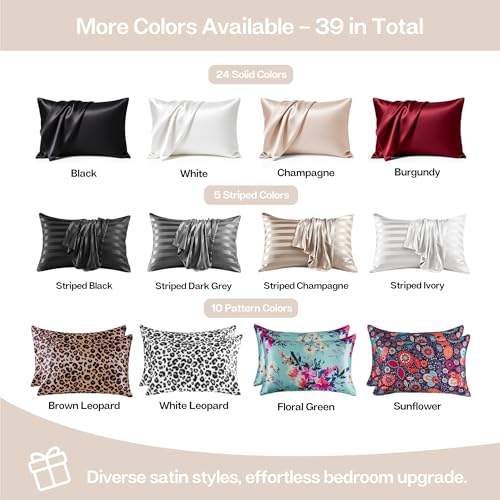 Image of MR&HM Satin Pillowcase for Hair and Skin, Silk Satin Pillowcase 2 Pack, Standard Size Pillow Cases Set of 2, Silky Pillow Cover with Envelope Closure (20x26, Beige)