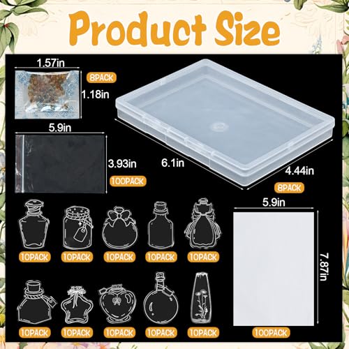 Image of HFYZZ 8 Pack Dried Flower Storage Kit Including Storage Containers and Bags, Blotting Paper, Desiccant and DIY Dried Flower Bookmarks, Flower Pressing Storage Kit to Keep Flower Color and Dry