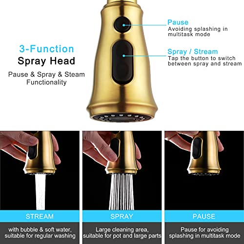 Soka Kitchen Sink Faucet With Dual Function Solid Single Handle W/ Deck Plate Pull Down Sprayer Spring Kitchen Faucet , Brushed Gold (Sk5001Ar) #TOP6