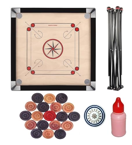 Image of Pro Play Priminum Wooden Carrom Board for Kids & Adults with Coins Striker and Boric Powder (Full Size 32 * 32 with Carrom Stand)