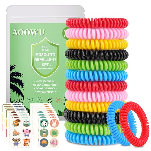 AOOWU Pulseras Repelentes de Mosquitos, 12 PCAK Ajustables EVA Pulseras con 72...