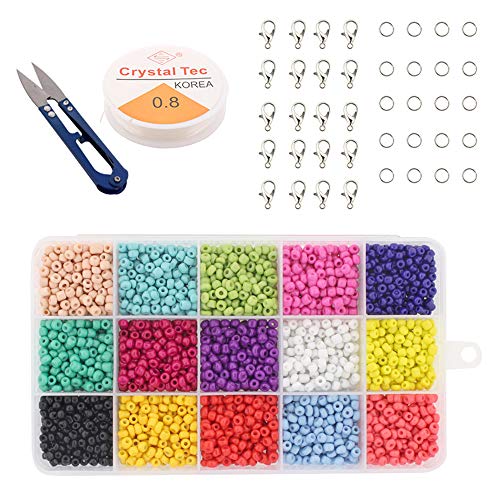 Luoistu Perlen zum Auffädeln Making Set, 7500 stücke 3mm Mini Runde Glasperlen für Kinder, DIY Perlen Set Armband Art & Jewellery-Making, Fadeless Farbe(15 Farben), Geschenk für Mädchen