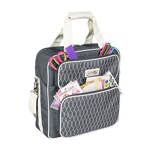 Everything Mary Sac de rangement pour scrapbooking de luxe Gris et blanc – Compatible avec les boîtes IRIS standard – Sac de voyage portable avec poignée et bandoulière pour les pages, papier