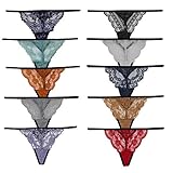 10 Pack Sexy Floral Lace g string thongs for women T Back Panties Black Lacy Underwear Size XL X-Large, Assorted Different Lace Pattern & Colors