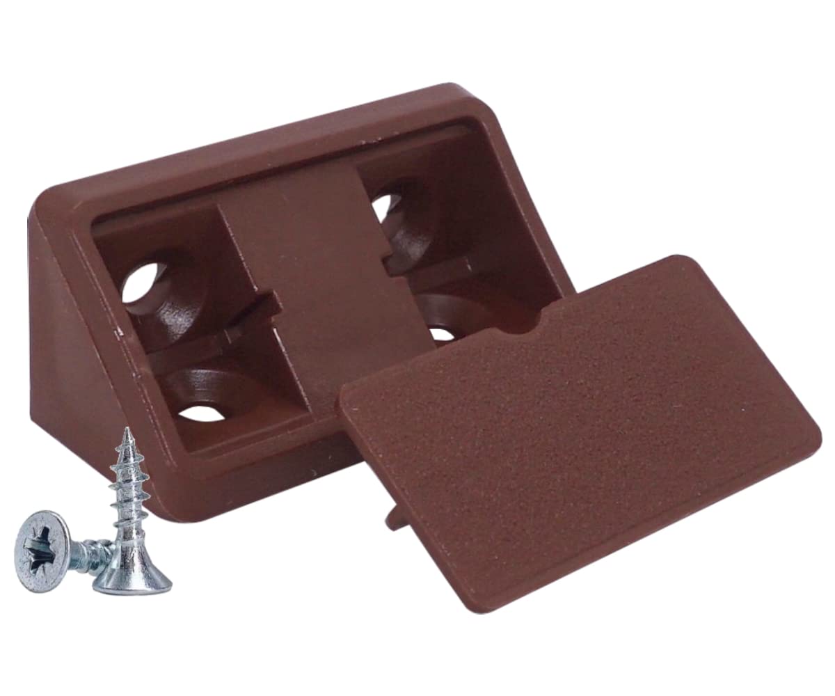 SKIR'CO (20 pcs) Brown Shelf Brackets 44 x 20 x 20 mm, 90 Degree Furniture Corner Brace, Plastic Right Angle Joint, Screws Included (20, Brown)