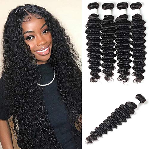 Brazilian Deep Wave Bundles 100% Unprocessed Human Hair 4 Bundles Deep Wave Natural Color Soft.
