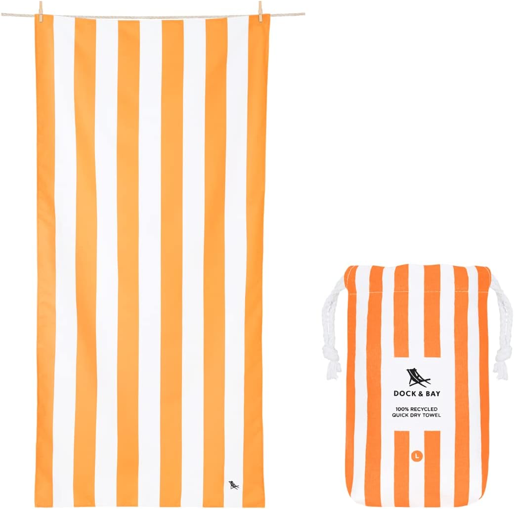 Dock & Bay Beach Towel - Quick Dry, Sand Free - Compact, Lightweight - 100% Recycled - Includes Bag - Cabana - Ipanema Orange - Extra Large (200x90cm, 78x35")