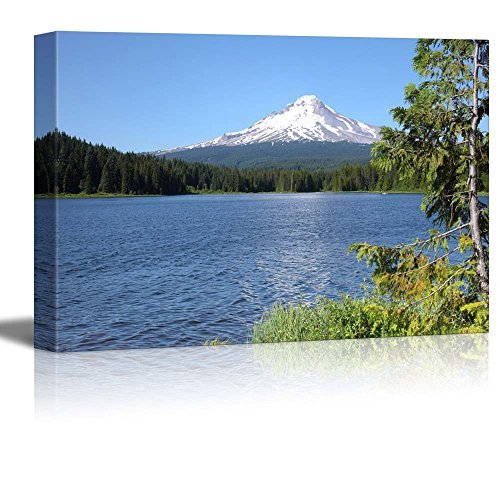 Canvas Prints Wall Art - Beautiful Scenery/Landscape Trillium Lake and Mt. Hood, Oregon | Modern Wall Decoration Stretched Gallery Canvas Wrap Giclee Print & Ready to Hang - 16" x 24"