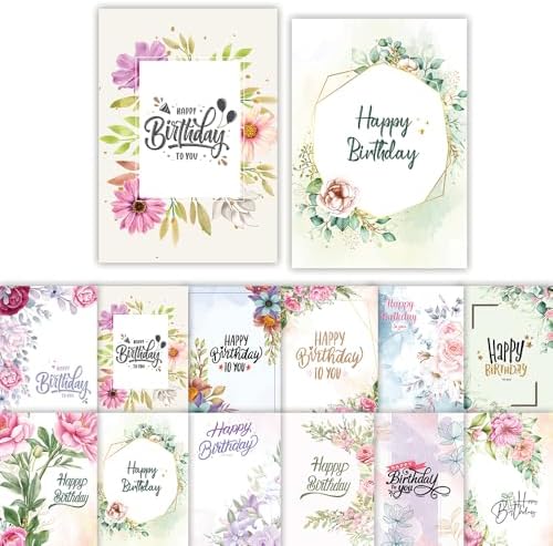 Premify Birthday Cards Multipack Of 24, Birthday Card Set Includes 24 Mixed Happy Birthday Card Designs, Blank Inside, Bulk Birthday Cards & Envelopes - View #3