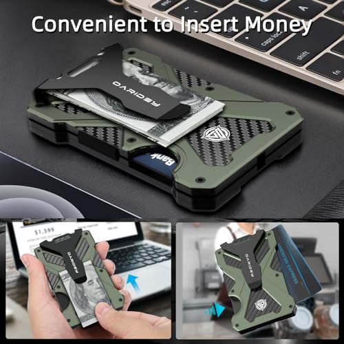 Oaridey Minimalsit Wallet (Amry Green) and 2 Pack Retractable Keychain Heavy Duty4