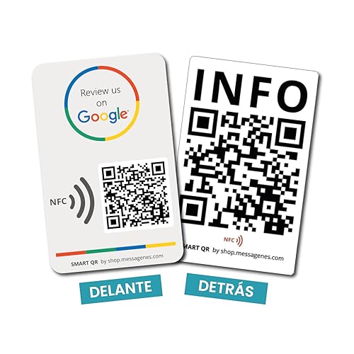 MESSAGENES | Tarjeta PVC con NFC y Código QR para Reseñas Google + Info | 1 Unidad | Placa de Negocio