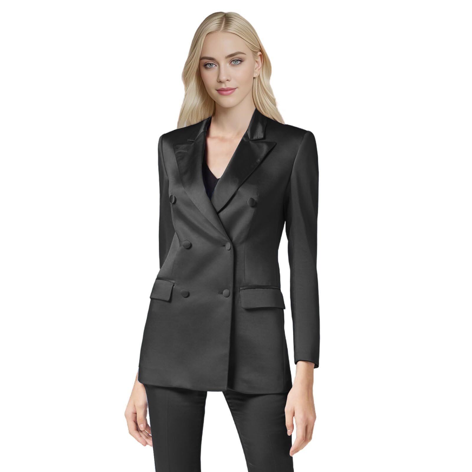 TIANMEI 2 Piece Womens Satin Suit Double Breast Suits for Women Casual Dressy Outfits Slim Fit Jacket Pant