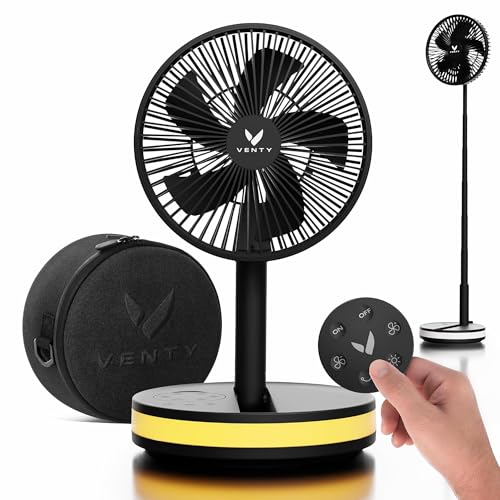 VENTY Portable Fan - Wireless Battery Operated Fan - 4 Speeds - LED Lighting - Carry Case & Remote...