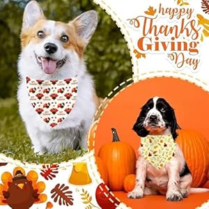 Thanksgiving Dog Bandana Pumpkin Turkey Dog Scarf Fall Autumn Leaves Dog Thanksgiving Bandanas for Medium Large Dogs Pets Triangle Reversible Fall Pet Scarf