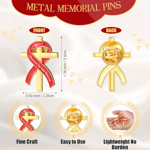 Image of Misdary Funeral Favors for Guests Funeral Memorial Pin Cross Ribbons Forever in Our Hearts Lapel Brooch Pin for Religious Christian Celebration of Life Mourning Remembrance Day