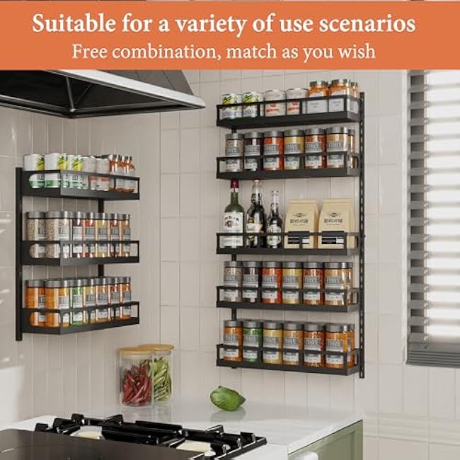 X-cosrack Wall Mount Spice Rack 5 Tier Black
