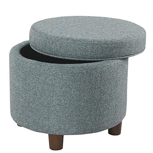 Image of Homepop Home Decor | Upholstered Round Storage Ottoman | Ottoman with Storage for Living Room & Bedroom, Teal Tweed Large