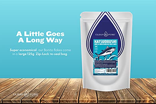 UKs Purest Bonito Flakes/Katsuobushi/Dried Fish Flakes 125g | Atlantic Skipjack Tuna: Low Benzopyrene & Heavy Metals | Bonito Flake Smoked Fish | Large 125g Zip-Lock Re-Seal Bag | Clean and Pure - Afbeelding 6