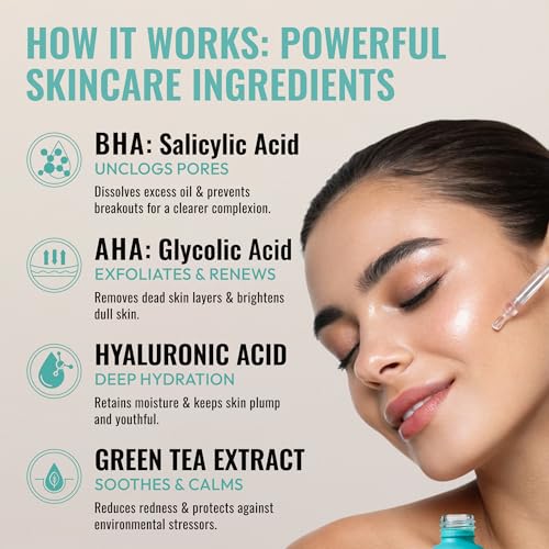 Best Skin Care Routine Products for Combination Skin: The Complete Guide for Women Over 50 2 ADM 2% BHA AHA Liquid Exfoliant - Salicylic Acid Serum - Pore Minimizer, Gentle Peel for Blackheads & Wrinkles with Hyaluronic Acid, Fragrance-Free, Hydrating for All Skin Types, 2oz