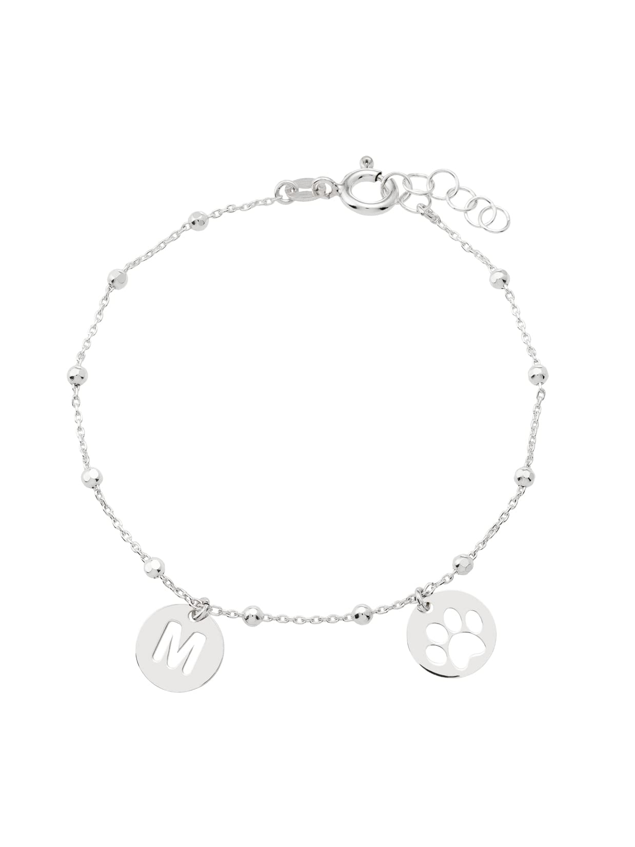 PlataJewelsPlataJewels- Pulsera con Inicial+Huella Mascota Plata de Ley 925. Pulsera de Bolitas Mujer Personalizadas con Letras a elegir A-Z. Pulseras personalizadas con Iniciales. Regalo Mujer Ideal para Mama