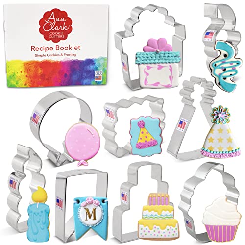 Ann Clark Cookie Cutters 9-Piece Birthday Cookie Cutter Set with Recipe Booklet