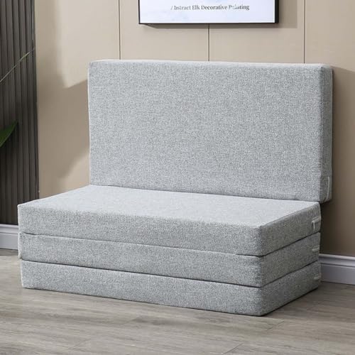 Tragbare Schaumstoff-Klappmatratze mit abnehmbarem Bezug aus Leinen, tragbare Bodenmatratze, Gästebett für Reisen, Camping, faltbare Futon-Matratze, zusammenklappbar zur Aufbewahrung – Bild 4