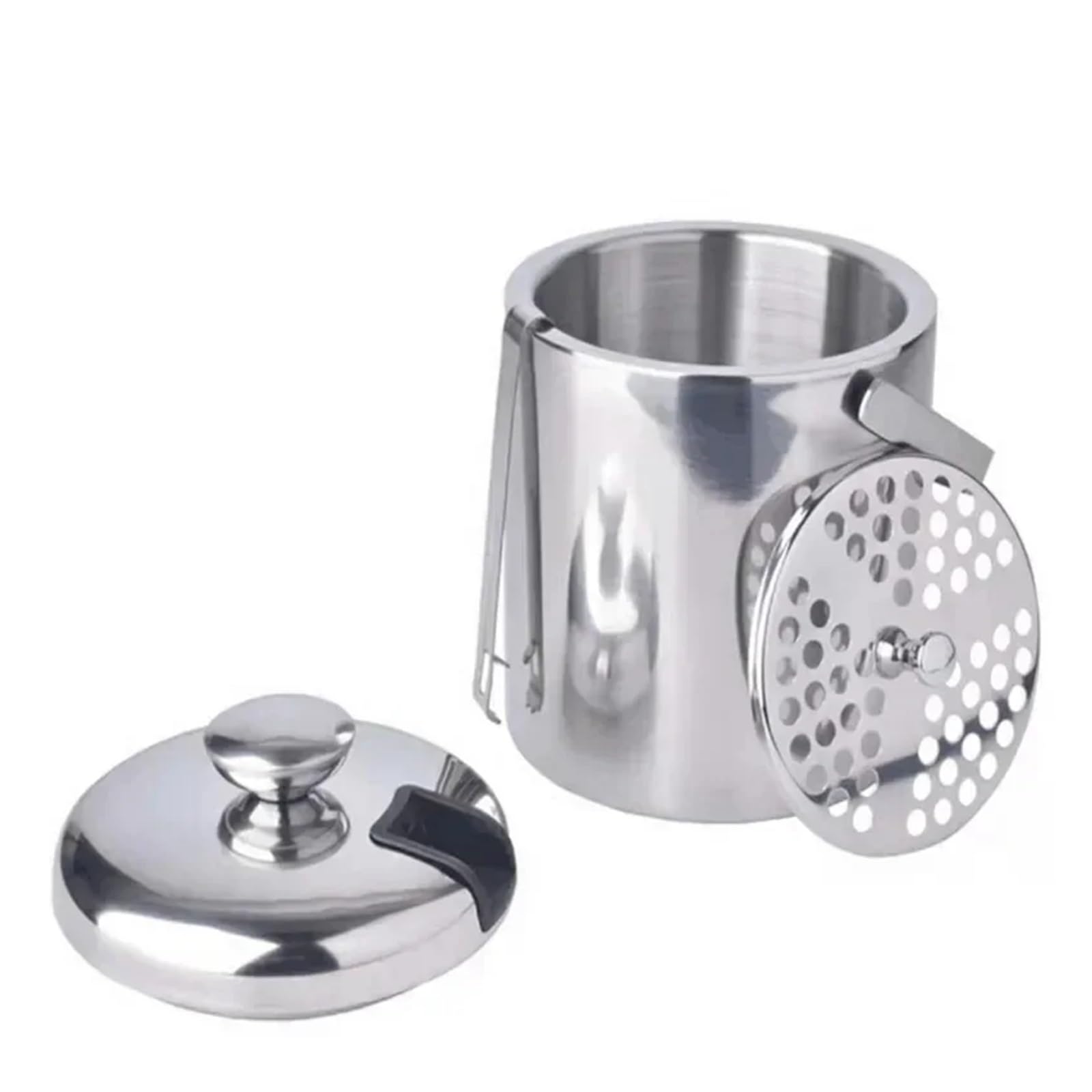 Cubo de Hielo con Pinzas, Doble colador de Pared de 1,3 l, asa, Ideal for Fiestas en casa, Bar, Cerveza, champán, Cubos enfriadores de Acero Inoxidable para Bar, Cumpleaños, Fiestas