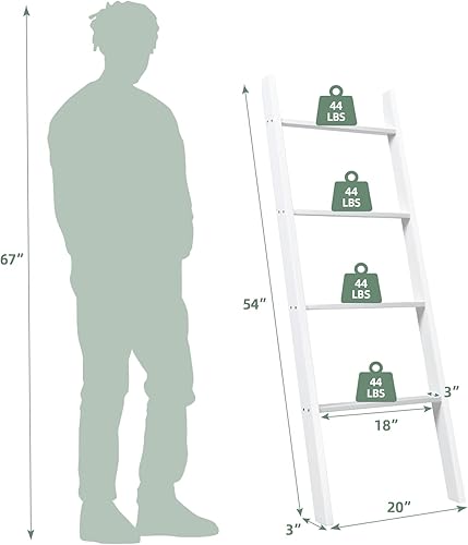 Miniatura 4 de Tangkula Escalera de madera de 4 niveles, estante de almacenamiento de granja de 4.5 pies, soporte de escalera inclinada de pared, estante