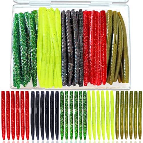 5.5'' Fishing Wacky Worms Soft Fishing Lures with Box Soft Plastic...