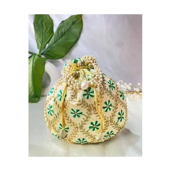Trendy Crafts- Drawstring Closure Silk Potli | Hand Embroidery Thread Work Wristlet Bags for women | Bridal Silk Embroidered Batwa | Handmade Clutch Purse | Ethnic Pouches for Return Gift - Image 8