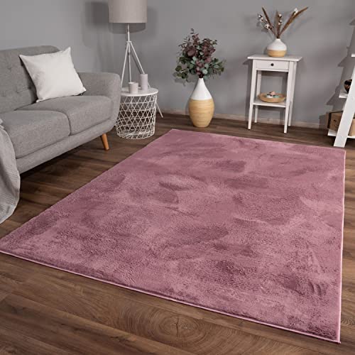 TT Home Wohnzimmer Teppich Hochflor Langflor Kunstfell Weich Modern Unifarben Flauschig, Farbe:Rosa...