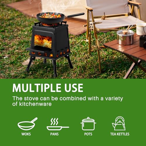 Camping Wood Stove, Outdoor Portable Firewood - Burning Tent Stove with Large Fuel Chamber, High - Efficiency Cooktop & Folding Design for Outdoor Camping Cooking and Heating - Image 4