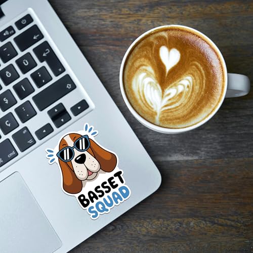 Image of Basset Hound Dog Sticker 8 Pcs (Large Size) Vinyl Stickers Laptop Waterproof Decal for Car Bumper Water Bottle Window Funny Party Birthday Decorations - Size 4 Inches