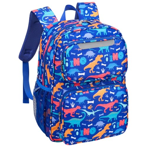 Bagseri Kindergarten Rucksack für Jungen, 15L Dinosaurier Rucksack für Kinder 3 bis 8, Vorschulrucksack mit isolierter Tasche, Schulbuchtasche für erste zweite Klasse, blau