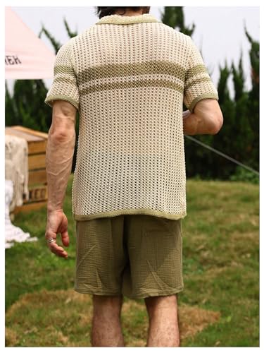 Verdusa Men's Hollow Out Knitted Button Down Short Sleeve Cardigan Sweater2