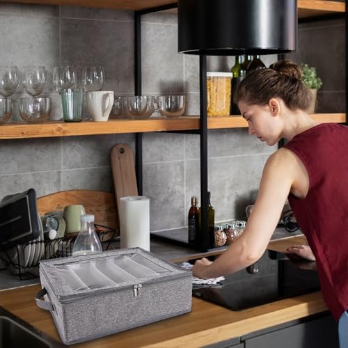 Cutlery Tray with Lid and Adjustable Compartments, 41cm Grey Kitchen Organizer for Silverware, Glasses and Camping Tableware, Oxford Fabric Dustproof Storage Box - Image 6