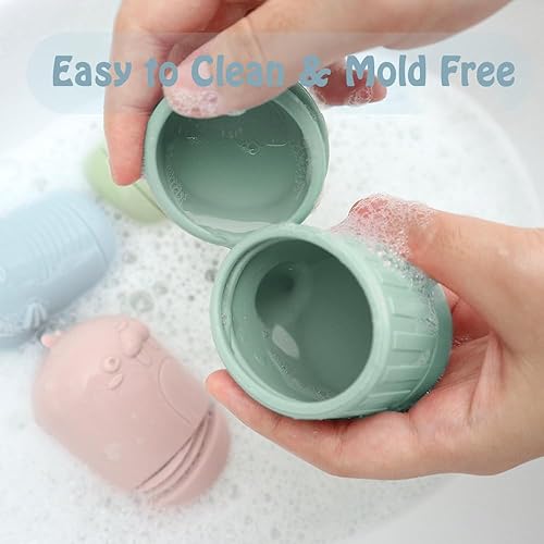Miniatura 5 de Ginbear Juguetes de baño de silicona para bebés, no tóxicos, sin moho, juguetes para bañera para niños pequeños de 6 meses en adelante, paquete de 4