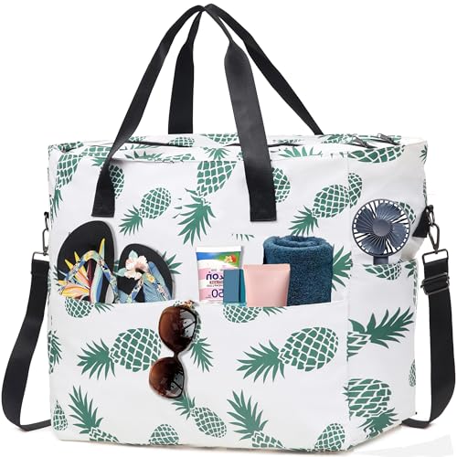 KESUDE Bolsa Playa XXL, Bolso Playa Hombre Mujer Verano Beach Bag Grande xxl Familiar con cremallera Bolsos Bandolera Impermeable plegable Tote Bag Shopper de Viaje Playa Piscina
