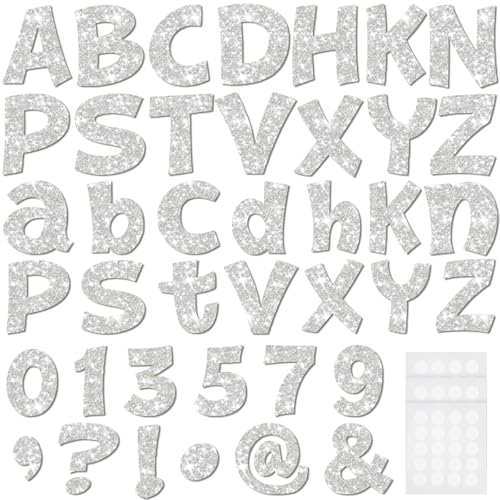 Image of Colarr 216 Pcs Silver Glitter Bulletin Board Letters for Classroom Number Alphabet Punctuation Symbol Cutout 4'' Die-Cut Poster Letter with Adhesive Dot School Party Graduation Decor Display