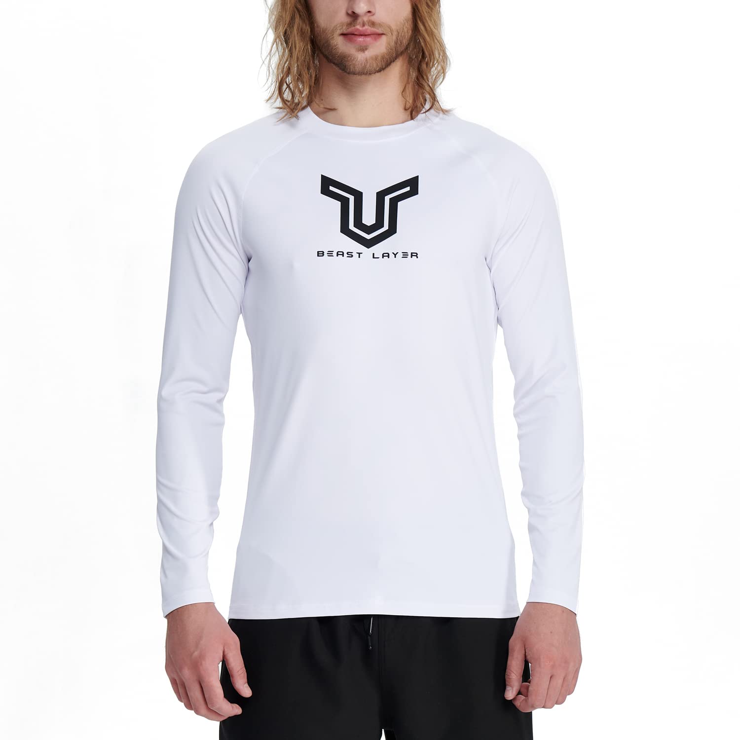 HUGE SPORTS Men's Quick Dry UPF 50+ Solid Rash Guard Shirt Long Sleeve Swim Shirts UV Protection Sun Tee Beast Layer