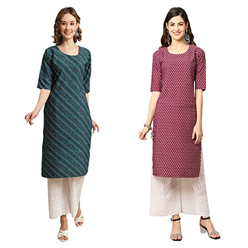 Image of Pinkmint Women's Crepe Digital Print Straight Kurta [Pack of 2]