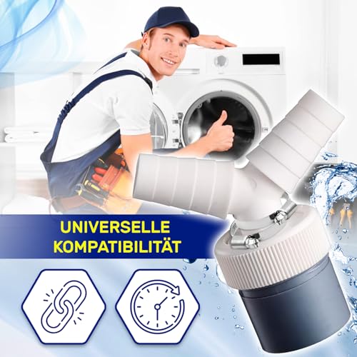 Waschmaschine Abfluss Adapter mit Abgang für Rohr Ø40 mm und Eingang Ø18-24 mm aus ABS - Y Adapter für Doppelanschluss Ablaufschlauch Spülmaschine - 2 Stück Schlauchschellen Ø20-32 mm - MONTERAL