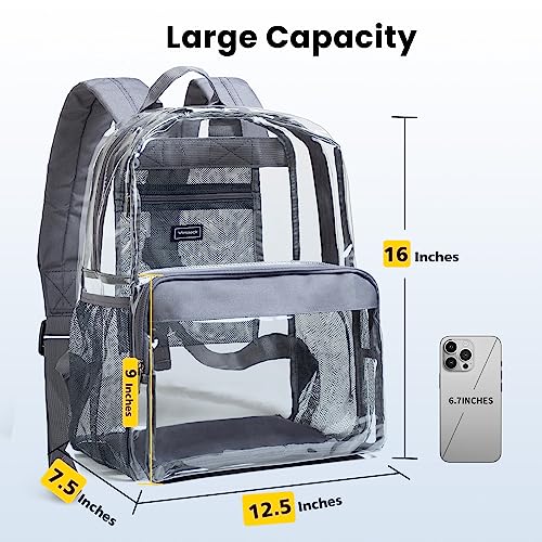 Vorspack Clear Backpack Heavy Duty - PVC Clear Book Bag with Inner Pocket Transparent Backpack for College Workplace Security - Grey2