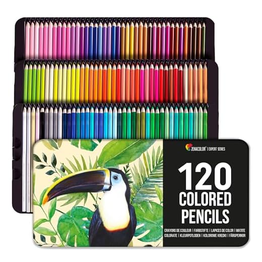 120 Lápices de Colores (Numerado) con Caja de Metal de Zenacolor - 120 Colores Únicos para Libro de Colorear - Fácil Acceso con 3 Bandejas - Regalo Ideal para Artistas