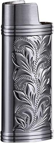 Funda de metal para encendedor de encendedor, diseño floral vintage con estampado floral para BIC Lighter J5 tamaño (gris)