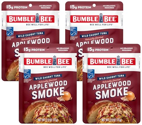 Bumble Bee Applewood Smoke Seasoned Tuna,2.5 oz Pouch - Ready to Eat - Wild Caught Tuna Packet - 15g Protein per Serving - Gluten Free,(Pack of 4)