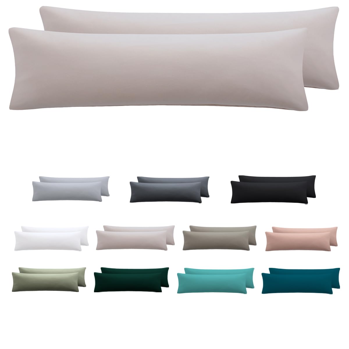 Nesture Seitenschläferkissen Bezug 40 x 145 2er Set - Kissenbezug 40x145 cm Beige, 100% Mikrofaser kopfkissenbezug mit Reißverschluss, Weich und Bügelfrei